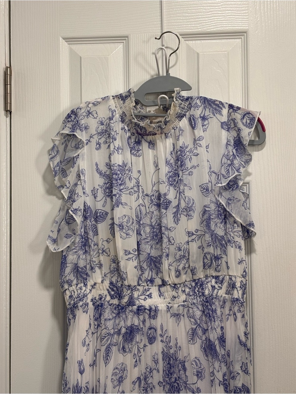 🩵🔵MELLODAY Blue Floral Ruffle-Shoulder Maxi Dress - Picture 3 of 9